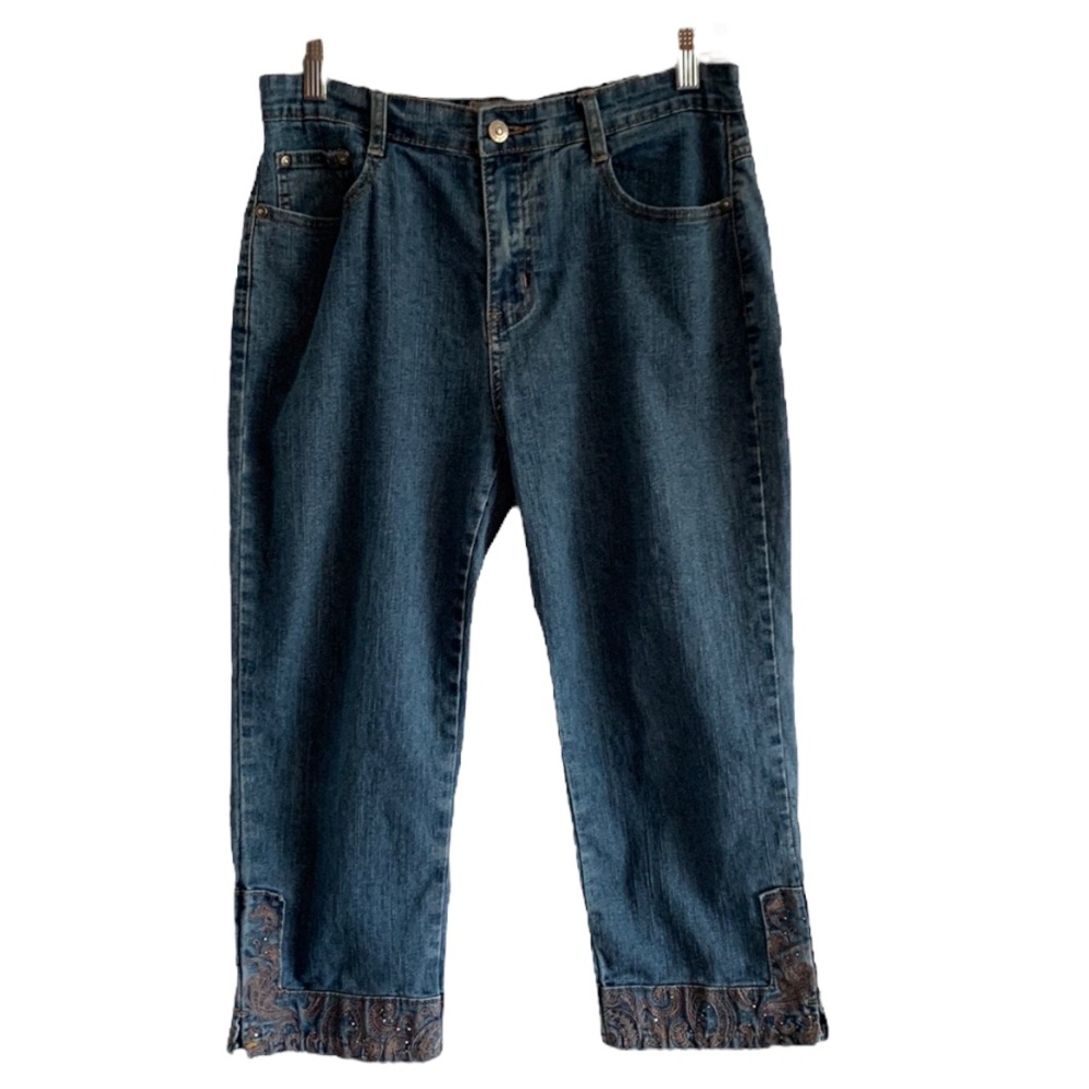 COS Jeans Capris Denim Blue 8 Decorative Embroidery Gems Beach Vacation Pool